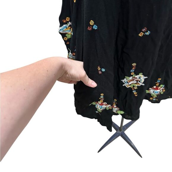 Free People Oxford Embroidered Floral Black Mini Swing Dress Oversized Sz Large - Picture 4 of 8